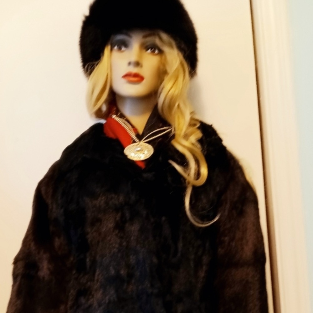 Full length, genuine, black rabbit fur